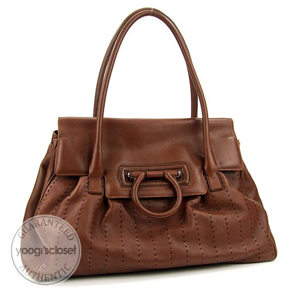 Salvatore Ferragamo Brown Leather Stitch Satchel Bag