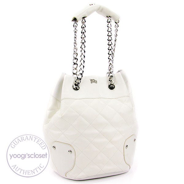 Burberry White Quilted Leather Bucket Tote Bag - Yoogi's Closet