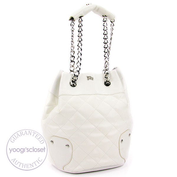 Burberry White Quilted Leather Bucket Tote Bag