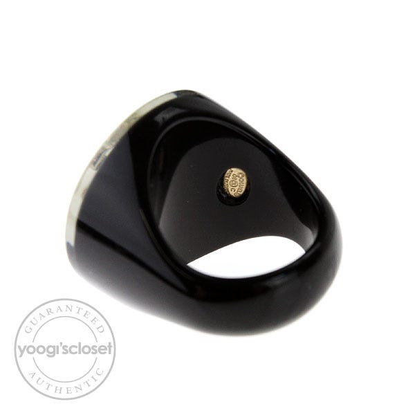 Chanel ring size 51 CC LOGO BLACK RESIN & GLITTER GLITTER RESIN