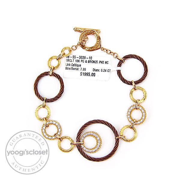 Charriol 18K Gold and Bronze with Pave Diamonds Celtique Linque Bracelet