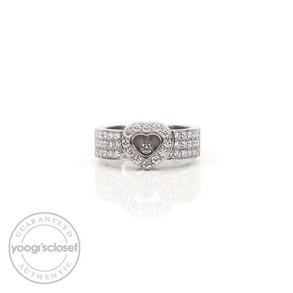 Chopard 18K White Gold Happy Diamonds Ring Size 6.75