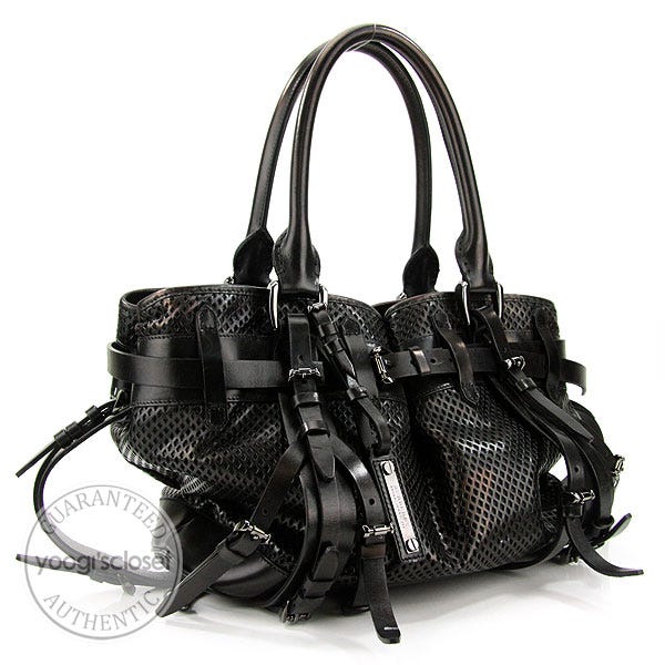 Burberry Prorsum Black Leather Rowan Mesh Satchel Bag