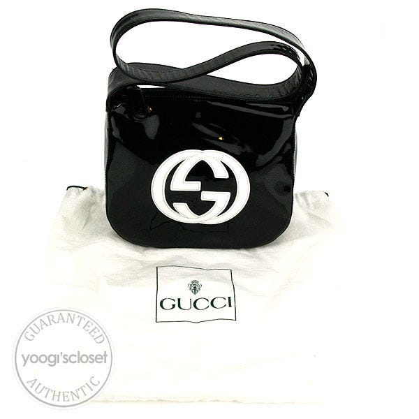 Gucci Vintage Black Patent Leather Logo Shoulder Bag | Yoogi's Closet