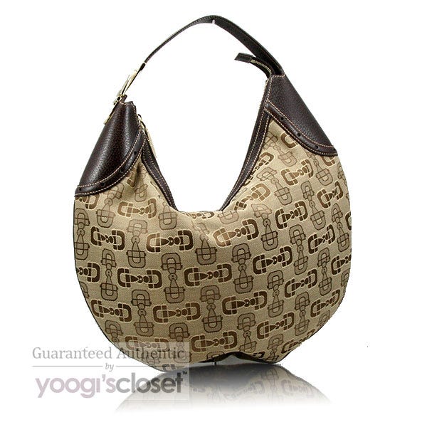 Gucci Beige/Brown Horsebit Canvas Hobo Bag