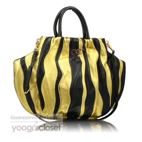 Prada Black/Gold Nappa Stripes Tote Bag BN1687