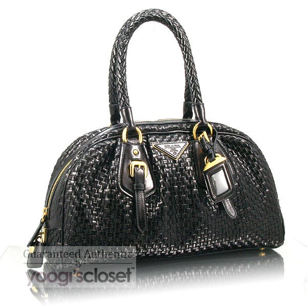Prada Black Woven Leather Intreccio Madra Bowler Bag BL0353