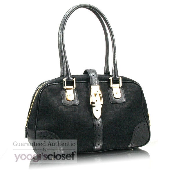 Gucci Black GG Fabric Horsebit Tote Bag