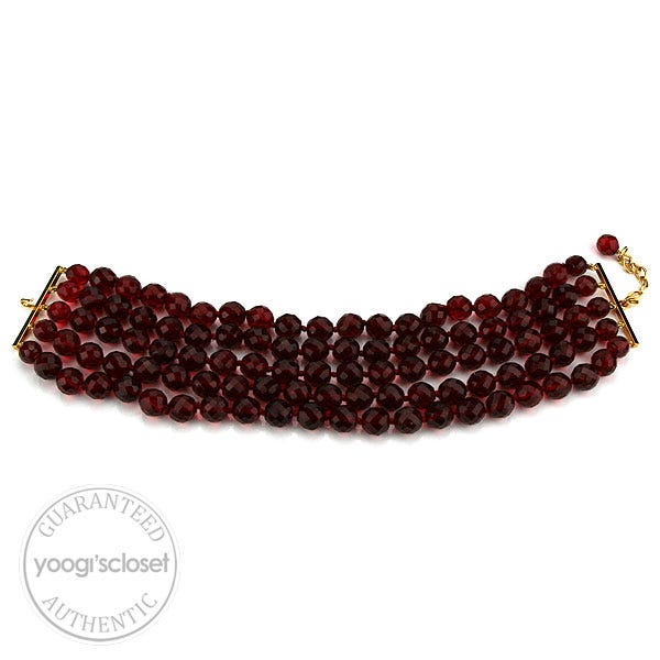 Chanel Red Glass Beaded Choker Necklace