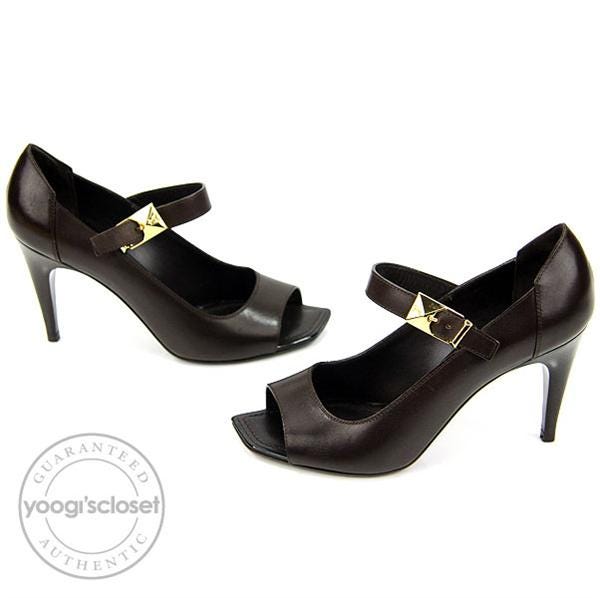 Louis Vuitton Dark Brown Leather Tempatio Heels Size 5 - Yoogi's