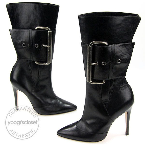 Manolo Blahnik Black Leather Illumina Boots Size 8.5