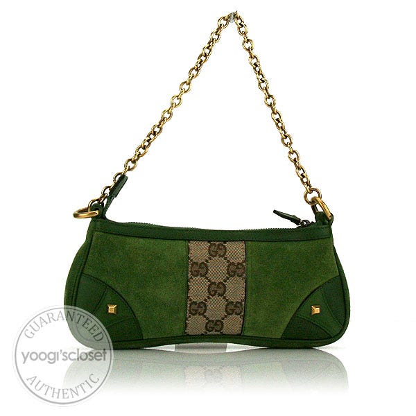 Gucci Green Suede Chain Pochette Bag Yoogi s Closet