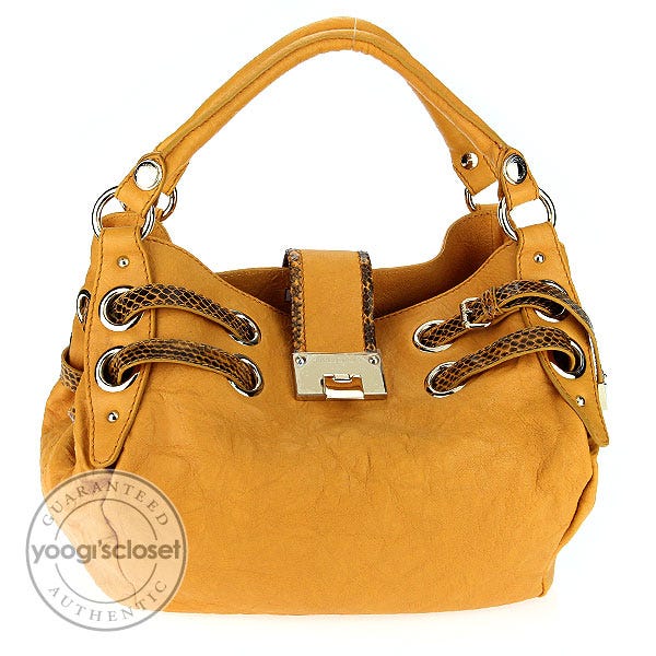 Jimmy Choo Mango Leather and Snakeskin Trim Riley Hobo Bag