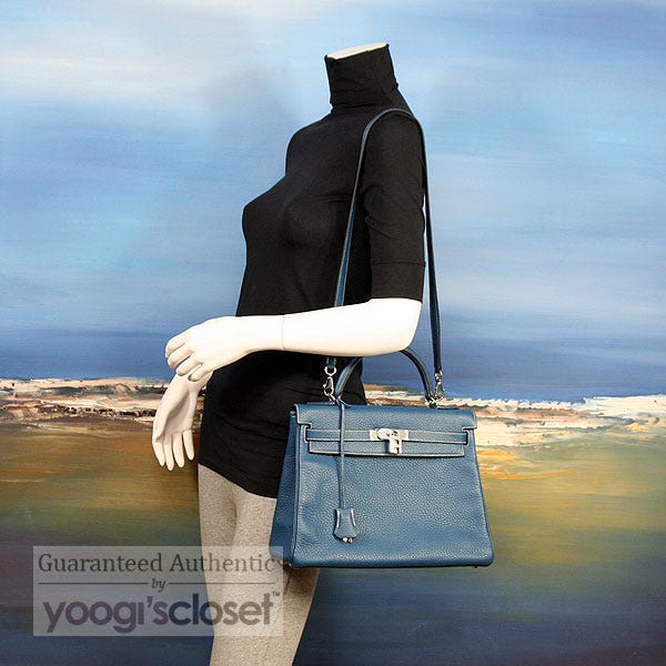 Hermes 35cm Mediterranean Blue Clemence Leather Palladium Hardware Kelly  Bag - Yoogi's Closet