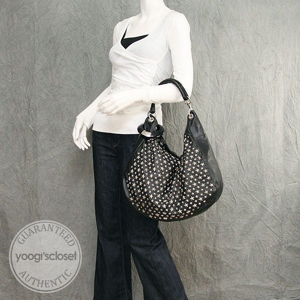 Jimmy Choo Black Nappa Leather Star Studded Sky Hobo Bag