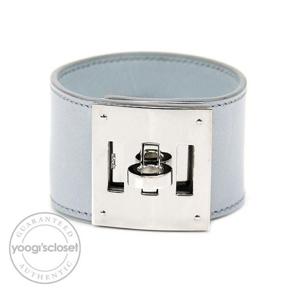 Hermes Light Blue Leather and Palladium Looping Bracelet