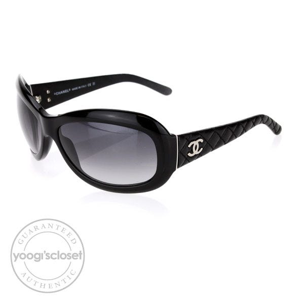 Chanel Black Frame Quilted Leather CC Logo Sunglasses 5116