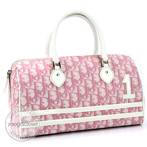 Dior White & Pink Monogram Girly Boston Bag - Authentic Dior Canada