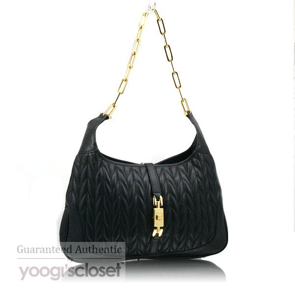 Gucci Black Leather Jackie O Chain Hobo Bag