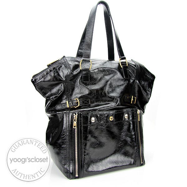 Yves Saint Laurent Black Patent Leather Downtown Large Tote Bag