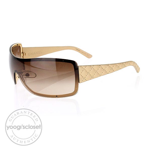 Chanel Beige Quilted Leather Temple Shield Sunglasses 4155-Q