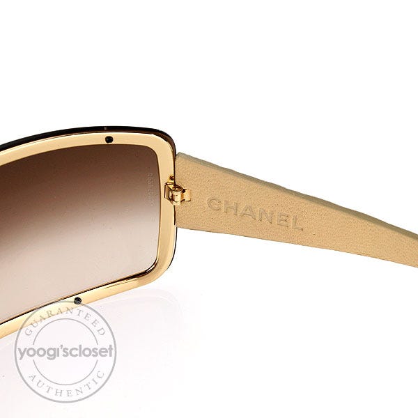 Chanel Beige Quilted Leather Temple Shield Sunglasses 4155-Q - Yoogi's  Closet