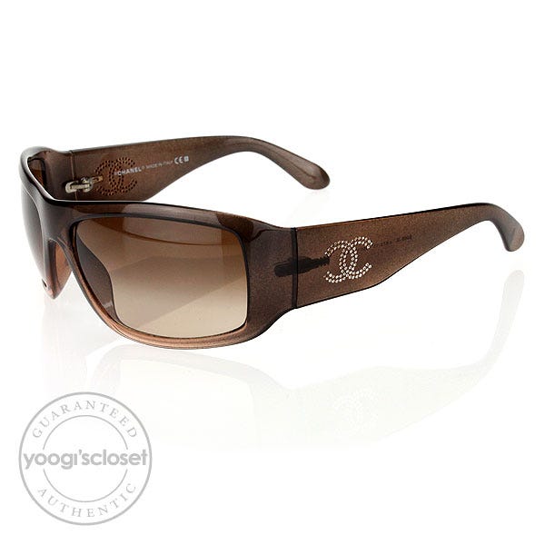 Chanel Brown Frame Crystal CC Logo Sunglasses