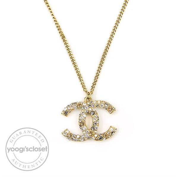 Chanel Goldtone Crystal CC Logo Necklace