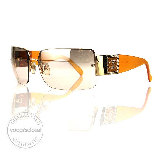 Chanel Orange Gold Frame Brown Lenses Crystal Sunglasses 4095 - Yoogi's  Closet