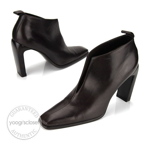 Gucci Brown Leather Slit Open Ankle Boots Size 8.5