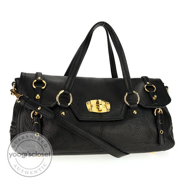 Miu Miu Black Cervo Leather Shopping Pattina Bag
