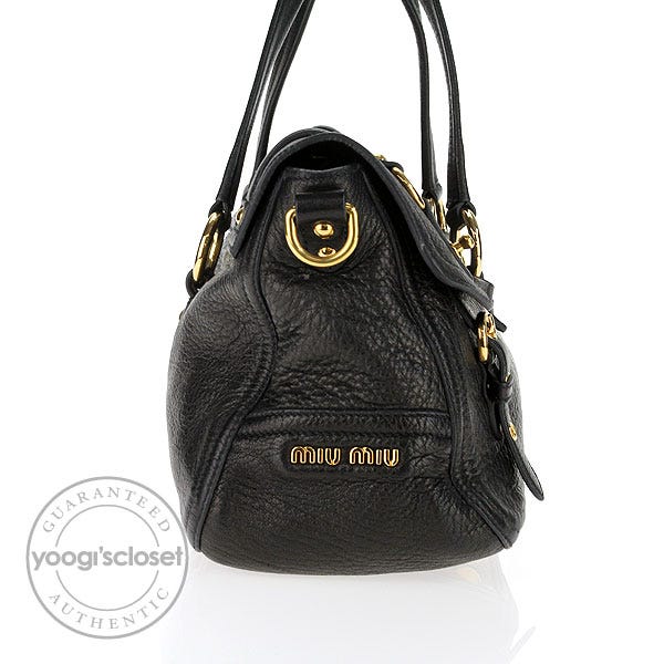 Miu Miu Black Cervo Leather Shopping Pattina Bag - Yoogi's Closet