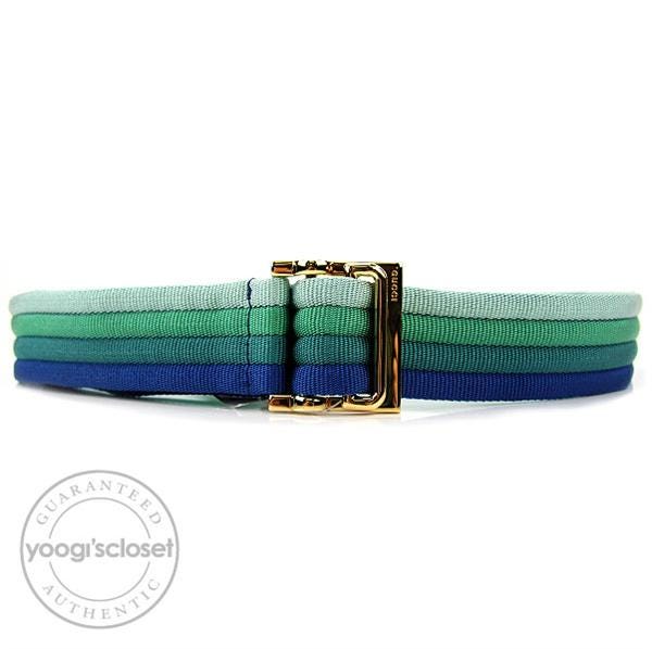 Gucci Blue Green Nylon Goldtone Buckle Belt