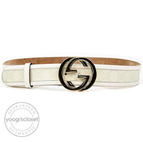 Gucci White GG Coated Canvas Gold Logo Buckle Belt
