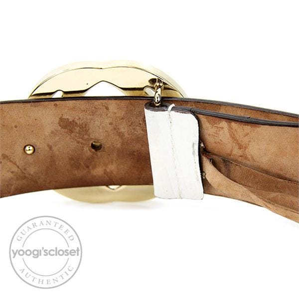 Gucci White GG Coated Canvas Gold Logo Buckle Belt | Yoogi's