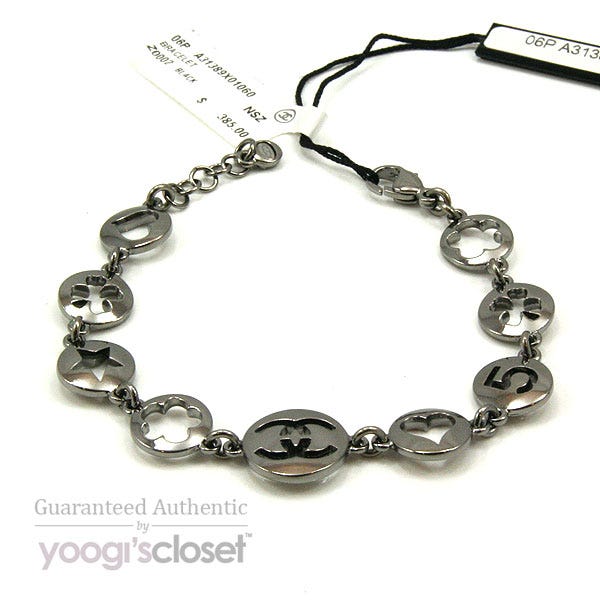 Chanel Black Metal Stencil Charm Bracelet