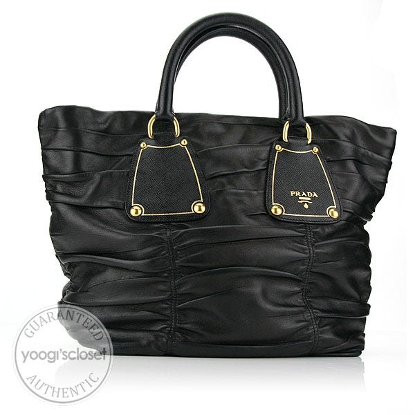Prada Black Ruched Nappa Gauffre Tote Bag BN1244