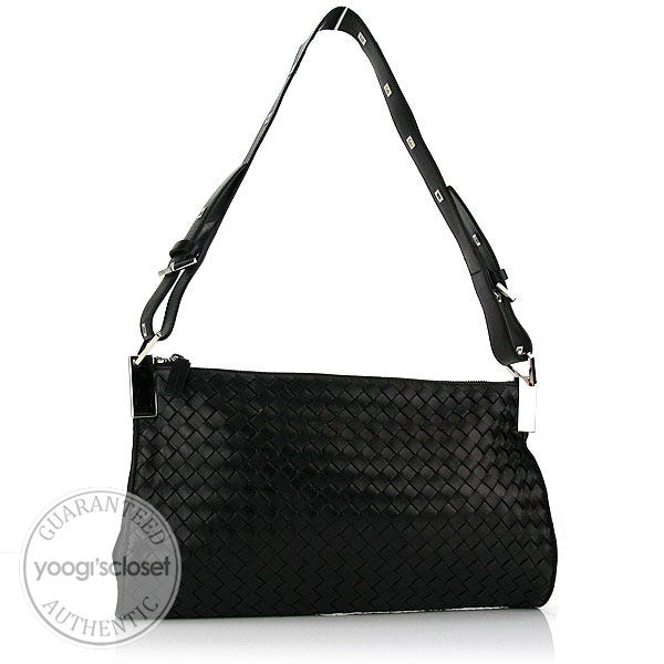 Bottega Veneta Black Woven Leather Shoulder Clutch-Bag
