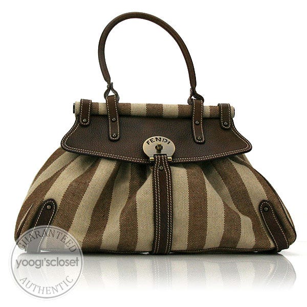 Fendi Brown/Beige Stripe Canvas Large Magic Bag - 8BN144