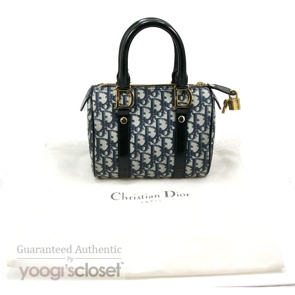 Christian Dior Navy Logo Small Boston Bag | Yoogi's Closet