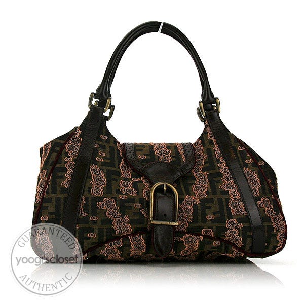Fendi Tobacco Zucca Canvas Embroidered Floral Satchel Bag - 8BR504