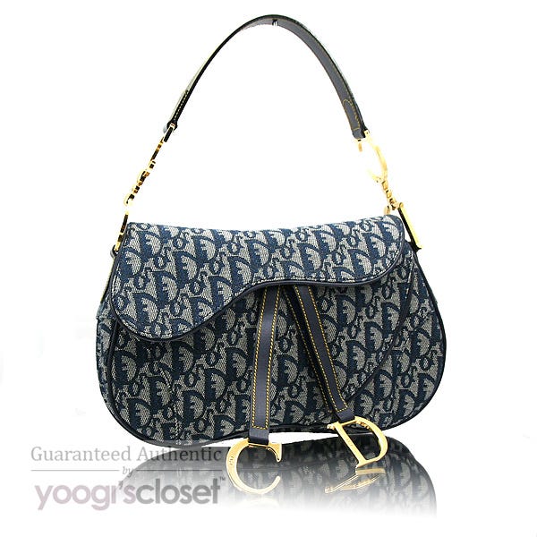 Christian Dior Denim Logo Double Saddle Bag