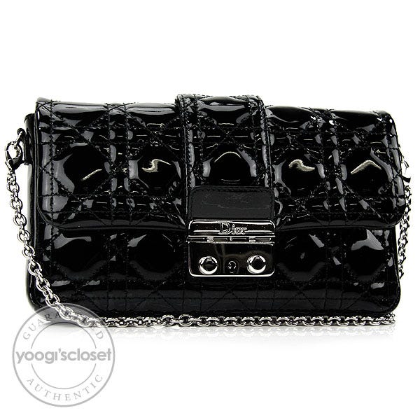 Christian Dior Black Patent Leather Lady Dior Cannage New Lock Mini Bag