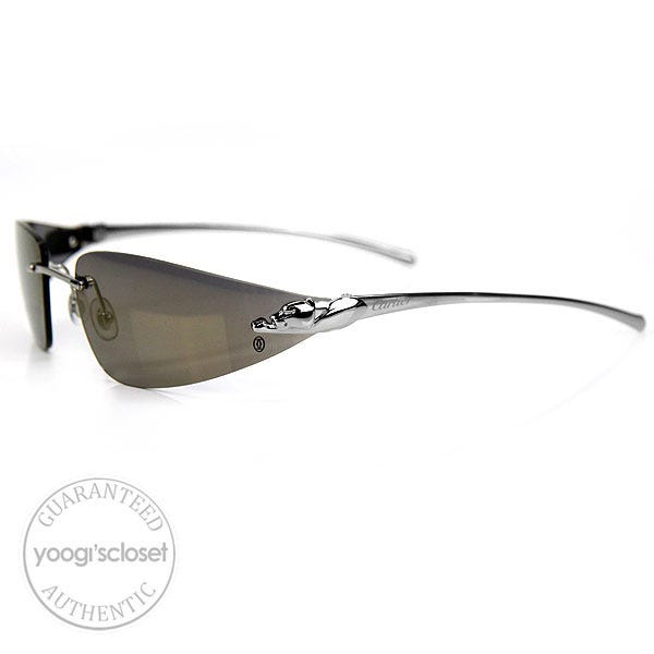 Cartier Dark Grey Lenses Panthere Rimless Frame Sunglasses 110