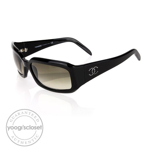 Chanel Black Gradient Lenses Crystal CC Logo Sunglasses - Yoogi's