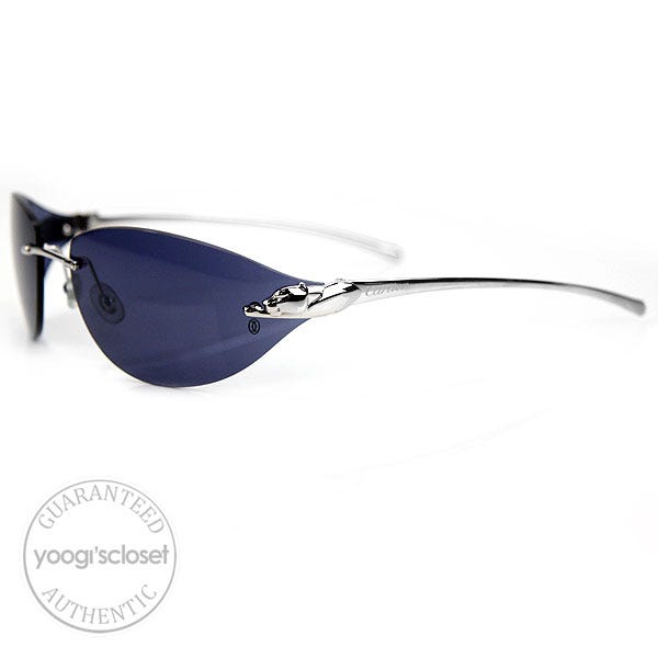 Cartier Dark Blue Lenses Panthere Rimless Frame Sunglasses 110