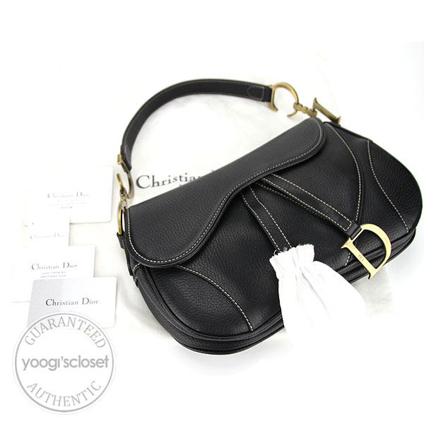 Christian Dior Black Leather Double Saddle Bag - Yoogi's Closet