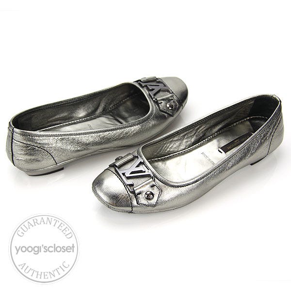 Louis Vuitton Pewter Leather Monte Carlo Ballerina Shoes Size 5.5