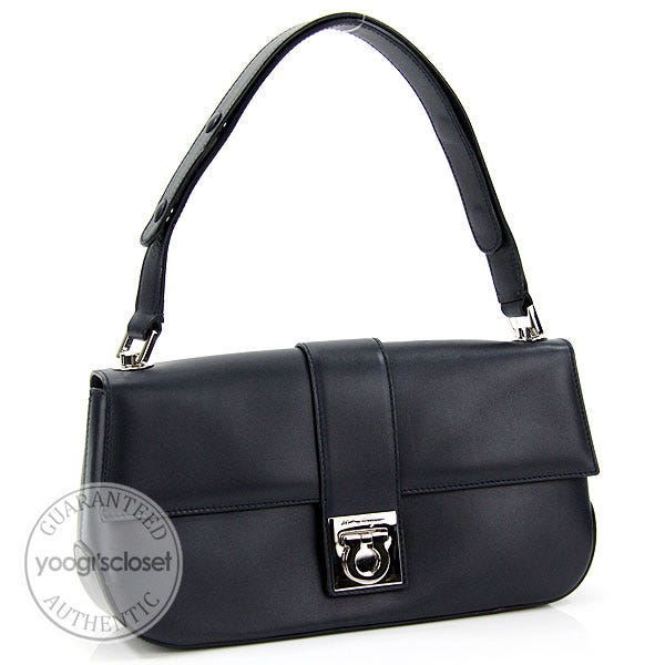 Salvatore Ferragamo Midnight Calfskin Leather Small Shoulder Bag