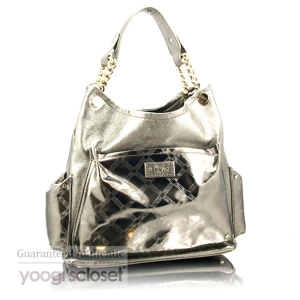 Versace Dark Silver Chain Link Handle Satchel Bag